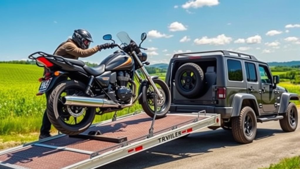 loading motorcycle onto trailer