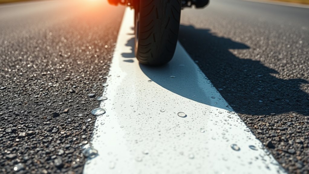 slippery painted road lines