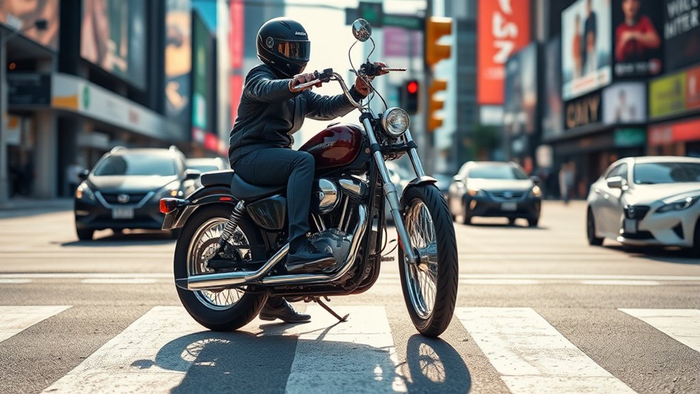 stable motorcycle at stoplights