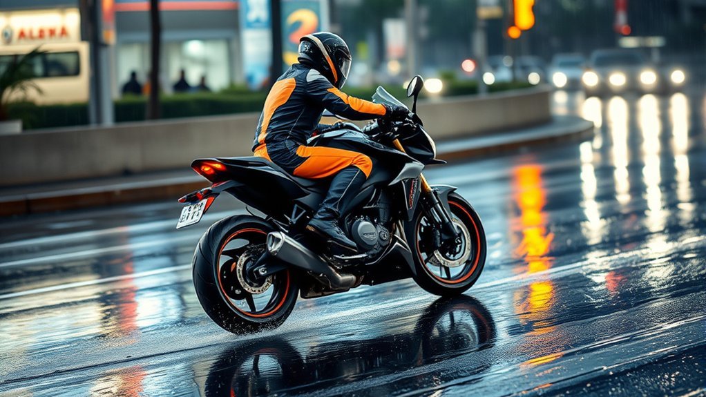 wet pavement motorcycle traction